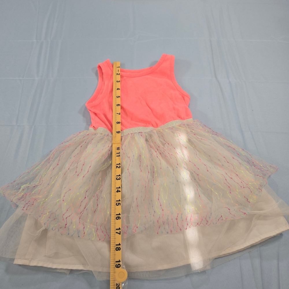 Cat & Jack Tulle Rainbow Sprinkles Dress Toddler 4T Coral Pink Sleeveless Scoop - Picture 6 of 9